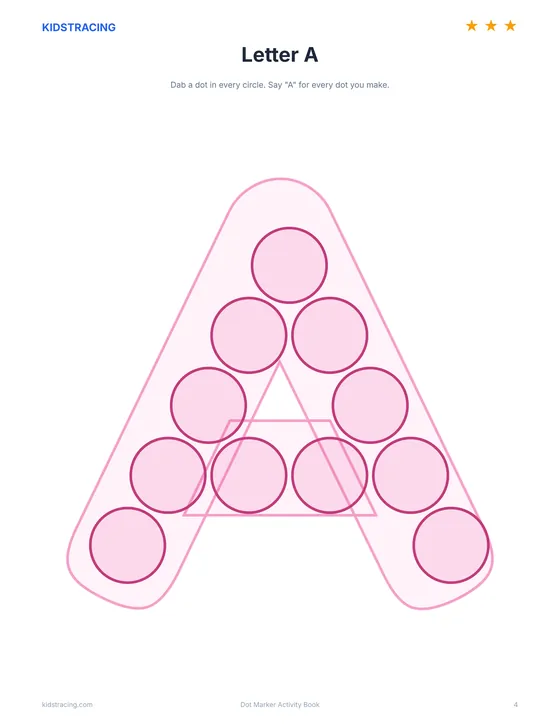 Letter A dot marker page from the Dot Marker Activity Book