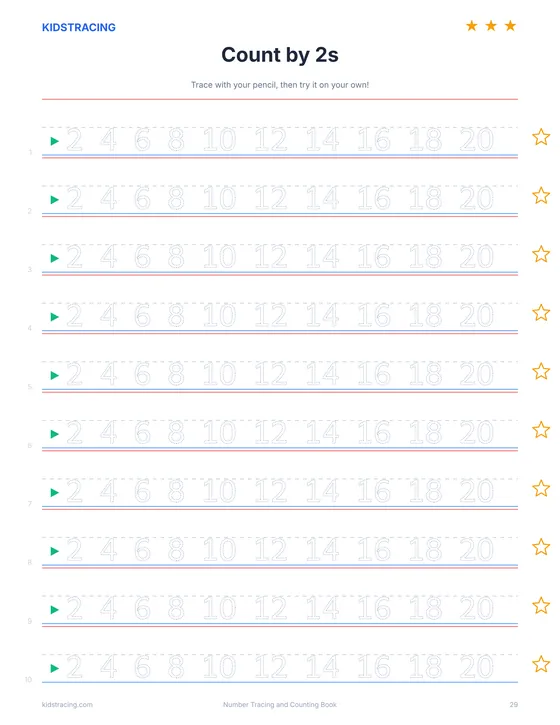 Count by 2s page from the Number Tracing Book